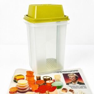 VTG 1980s Tupperware Pick-A-Deli Pickle Keeper Olive Green Lid w/Catalog NEW NOS